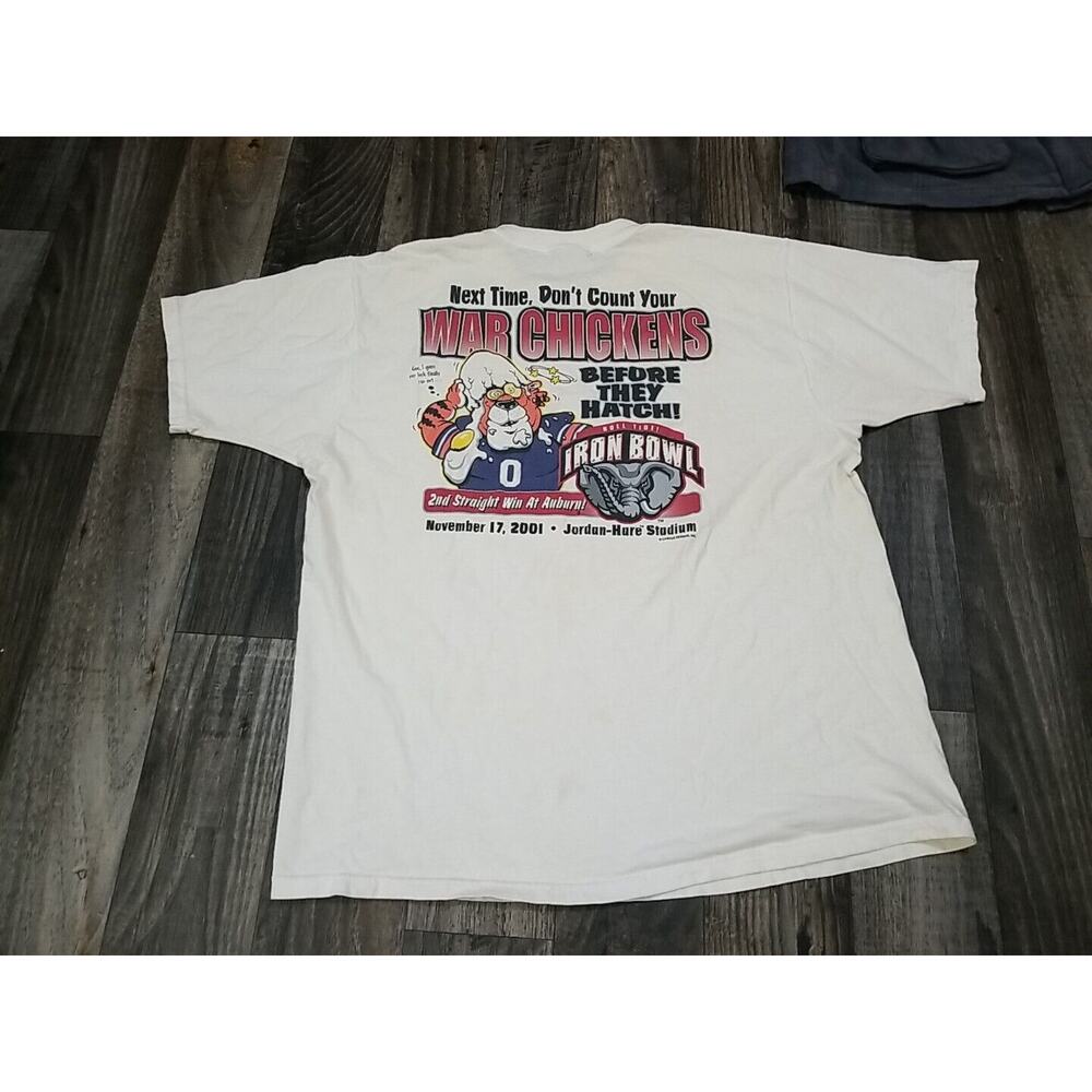 Alabama Crimson Tide Iron Bowl XL Shirt Auburn Double Side 2001 Heavy Yellowing